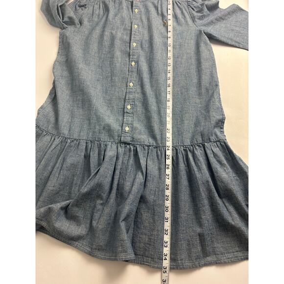 Polo Ralph Lauren Size 16 Denim Chambray Drop Waist Dress Ruffle Mock Neck - Picture 8 of 9